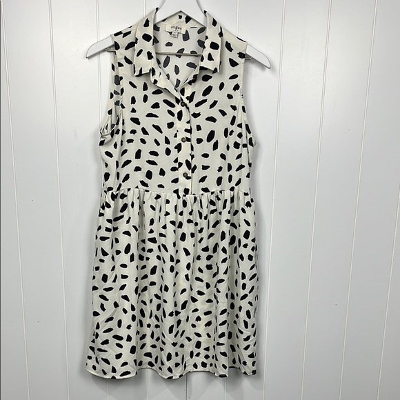 Umgee Womens Mini Dress S Off-White Black Dalmatian Print Sleeveless Boho Flowy - Picture 1 of 15